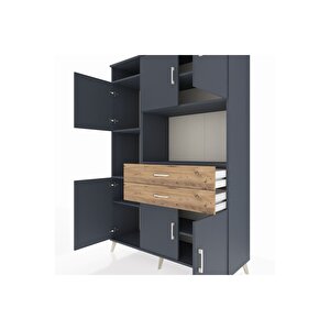 Hyperion Dolap 8 Raflı 2 Çekmeceli 6 Kapaklı 132x44x195 Antrasit-antrasit/çam