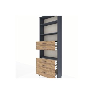 Arges Dolap 4 Raflı 5 Çekmeceli 88x30x243 Antrasit-çam