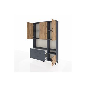 Arges Dolap 7 Raflı 2 Çekmeceli 4 Kapaklı 132x30x195 Antrasit-çam/antrasit
