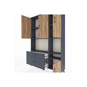 Arges Dolap 7 Raflı 2 Çekmeceli 4 Kapaklı 132x30x195 Antrasit-çam/antrasit