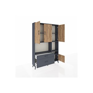 Arges Dolap 7 Raflı 2 Çekmeceli 4 Kapaklı 132x30x195 Antrasit-çam/antrasit
