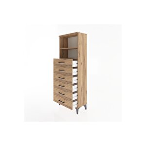 Arges Dolap 2 Raflı 6 Çekmeceli 60x30x163 Çam-çam