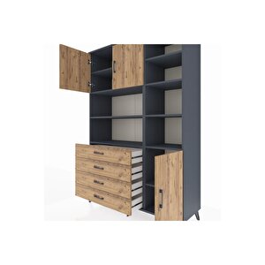 Hyperion Gardrop 9 Raflı 4 Çekmeceli 3 Kapaklı 132x44x195 Antrasit-çam