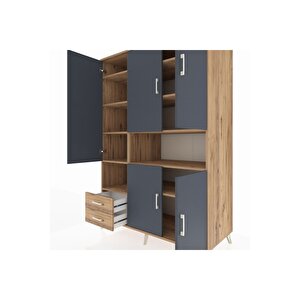 Kronos Dolap 10 Raflı 2 Çekmeceli 5 Kapaklı 132x59x195 Çam-antrasit/çam