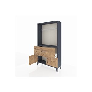 Arges Dolap Tek Raflı Tek Çekmeceli Tek Askılı 88x30x163 Antrasit-çam