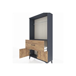 Arges Dolap Tek Raflı Tek Çekmeceli Tek Askılı 88x30x163 Antrasit-çam