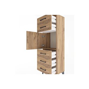 Arges Dolap Tek Raflı 5 Çekmeceli Tek Kapaklı 44x30x134 Çam-çam