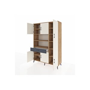 Hyperion Dolap 10 Raflı Tek Çekmeceli 6 Kapaklı 132x44x195 Çam-aytaşı/antrasit