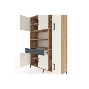 Hyperion Dolap 10 Raflı Tek Çekmeceli 6 Kapaklı 132x44x195 Çam-aytaşı/antrasit