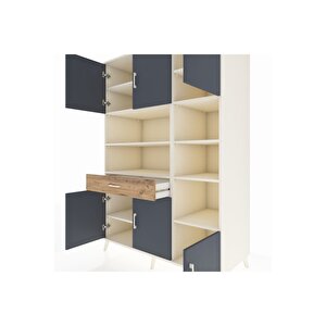 Kronos Dolap 10 Raflı Tek Çekmeceli 6 Kapaklı 132x59x195 Aytaşı-antrasit/çam