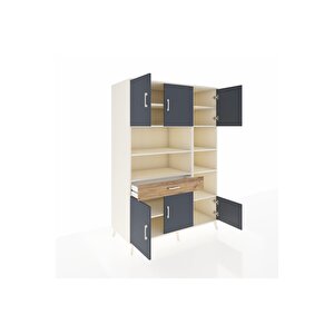 Kronos Dolap 10 Raflı Tek Çekmeceli 6 Kapaklı 132x59x195 Aytaşı-antrasit/çam