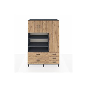 Hyperion Gardrop 9 Raflı 5 Çekmeceli 3 Kapaklı 132x44x195 Antrasit-çam