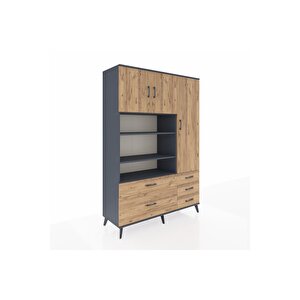 Hyperion Gardrop 9 Raflı 5 Çekmeceli 3 Kapaklı 132x44x195 Antrasit-çam