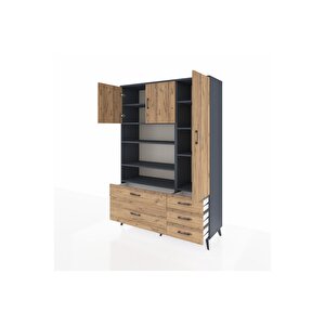 Hyperion Gardrop 9 Raflı 5 Çekmeceli 3 Kapaklı 132x44x195 Antrasit-çam