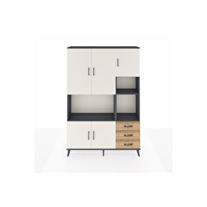 Arges Dolap 9 Raflı 3 Çekmeceli 5 Kapaklı 132x30x195 Antrasit-aytaşı/çam