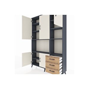 Arges Dolap 9 Raflı 3 Çekmeceli 5 Kapaklı 132x30x195 Antrasit-aytaşı/çam