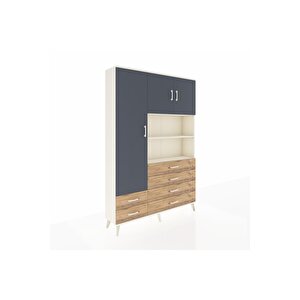 Arges Dolap 8 Raflı 6 Çekmeceli 3 Kapaklı 132x30x195 Aytaşı-antrasit/çam