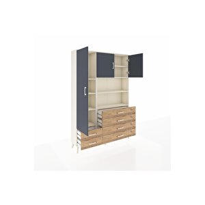 Arges Dolap 8 Raflı 6 Çekmeceli 3 Kapaklı 132x30x195 Aytaşı-antrasit/çam