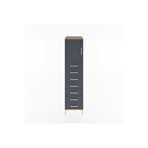 Hyperion Dolap Tek Raflı 7 Çekmeceli Tek Kapaklı 44x44x182 Çam-antrasit