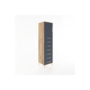 Hyperion Dolap Tek Raflı 7 Çekmeceli Tek Kapaklı 44x44x182 Çam-antrasit