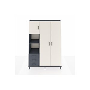 Hyperion Dolap 6 Raflı 3 Çekmeceli Tek Askılı 132x44x195 Antrasit-aytaşı/antrasit