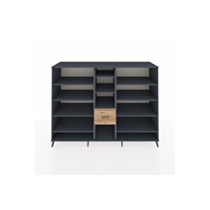 Kronos Dolap 11 Raflı 3 Çekmeceli  220x59x163 Antrasit-antrasit/çam