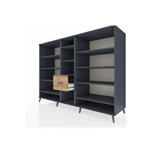 Kronos Dolap 11 Raflı 3 Çekmeceli  220x59x163 Antrasit-antrasit/çam