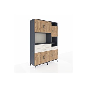Hyperion Dolap 10 Raflı 3 Çekmeceli 6 Kapaklı 132x44x195 Antrasit-çam/aytaşı
