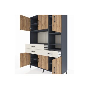 Hyperion Dolap 10 Raflı 3 Çekmeceli 6 Kapaklı 132x44x195 Antrasit-çam/aytaşı