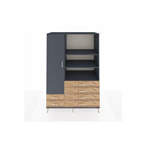 Kronos Dolap 7 Raflı 6 Çekmeceli Tek Kapaklı  132x59x195 Antrasit-antrasit/çam