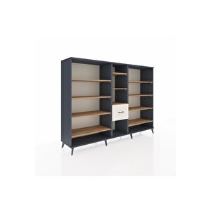 Hyperion Dolap 11 Raflı 3 Çekmeceli  220x44x163 Antrasit-çam/aytaşı