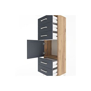 Arges Dolap Tek Raflı 5 Çekmeceli Tek Kapaklı 44x30x134 Çam-antrasit