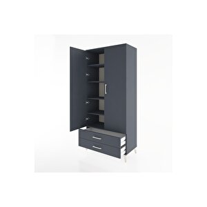 Hyperion Dolap 5 Raflı 2 Çekmeceli 2 Kapaklı 88x44x195 Antrasit-antrasit