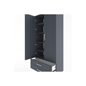 Hyperion Dolap 5 Raflı 2 Çekmeceli 2 Kapaklı 88x44x195 Antrasit-antrasit