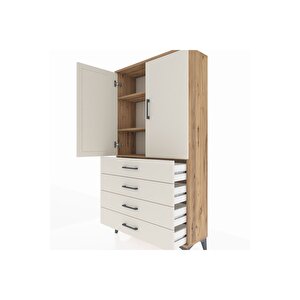 Arges Dolap 3 Raflı 4 Çekmeceli 2 Kapaklı 88x30x163 Çam-aytaşı