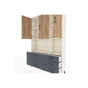 Arges Dolap 6 Raflı 6 Çekmeceli 3 Kapaklı 132x30x195 Aytaşı-çam/antrasit