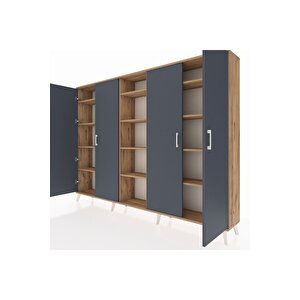 Arges Dolap 12 Raflı 4 Kapaklı 220x30x163 Çam-antrasit/çam