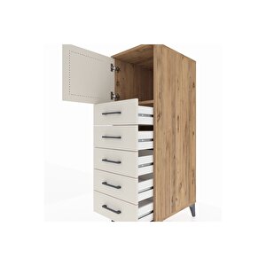 Kronos Dolap Tek Raflı 5 Çekmeceli Tek Kapaklı 44x59x134 Çam-aytaşı