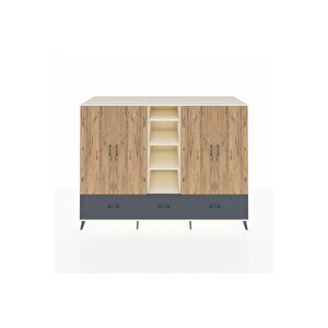 Kronos Dolap 12 Raflı 3 Çekmeceli 4 Kapaklı 220x59x163 Aytaşı-çam/antrasit