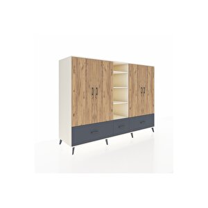 Kronos Dolap 12 Raflı 3 Çekmeceli 4 Kapaklı 220x59x163 Aytaşı-çam/antrasit