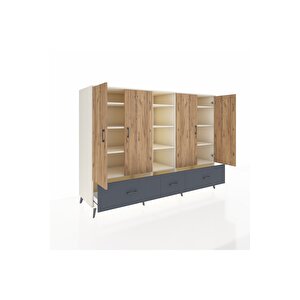 Kronos Dolap 12 Raflı 3 Çekmeceli 4 Kapaklı 220x59x163 Aytaşı-çam/antrasit