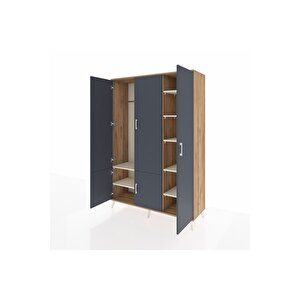 Hyperion Dolap 7 Raflı 5 Kapaklı Tek Askılı 132x44x195 Çam-antrasit/aytaşı