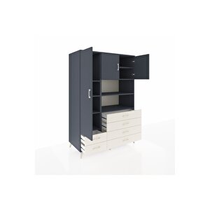 Kronos Dolap 8 Raflı 6 Çekmeceli 3 Kapaklı 132x59x195 Antrasit-antrasit/aytaşı