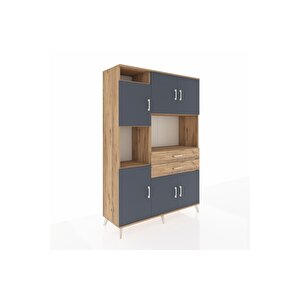 Hyperion Dolap 8 Raflı 2 Çekmeceli 6 Kapaklı 132x44x195 Çam-antrasit/çam
