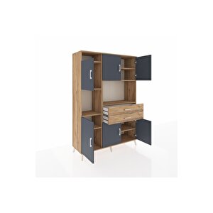 Hyperion Dolap 8 Raflı 2 Çekmeceli 6 Kapaklı 132x44x195 Çam-antrasit/çam