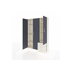 Arges Dolap 6 Raflı 3 Çekmeceli Tek Askılı 132x30x195 Aytaşı-antrasit/aytaşı