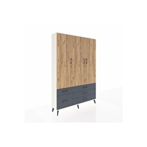 Arges Dolap 5 Raflı 5 Çekmeceli Tek Askılı 132x30x195 Aytaşı-çam/antrasit