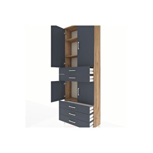 Arges Dolap 4 Raflı 5 Çekmeceli 4 Kapaklı 88x30x243 Çam-antrasit