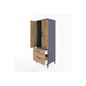 Hyperion Dolap 3 Raflı 2 Çekmeceli 2 Kapaklı 60x44x163 Antrasit-çam