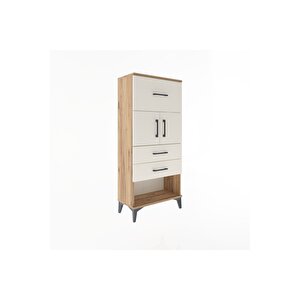 Arges Dolap Tek Raflı 3 Çekmeceli 2 Kapaklı 60x30x134 Çam-aytaşı
